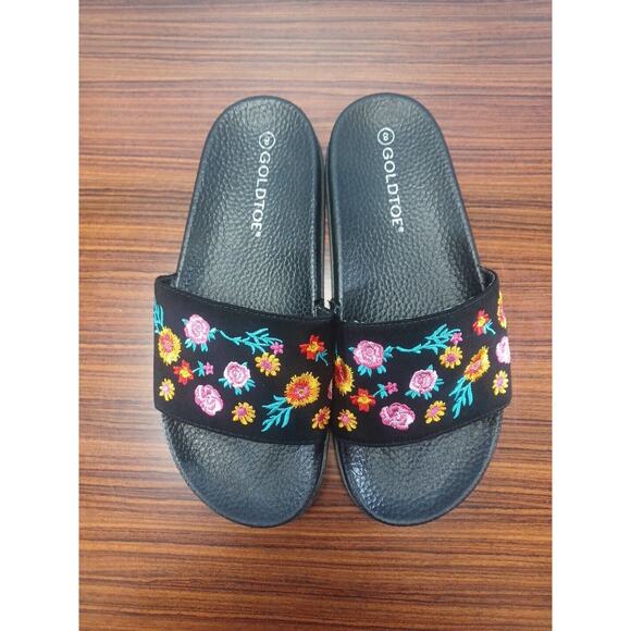 GOLDTOE Womens Slip On Slides Sandal Flowers Colorful Velvet Feel Size 8 - Picture 2 of 6